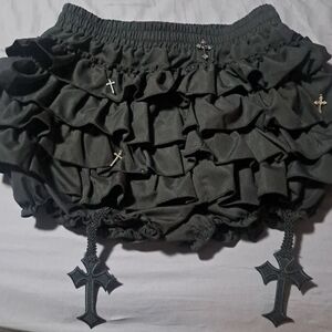 Black Ruffled Mini Skirt with Cross Accents
